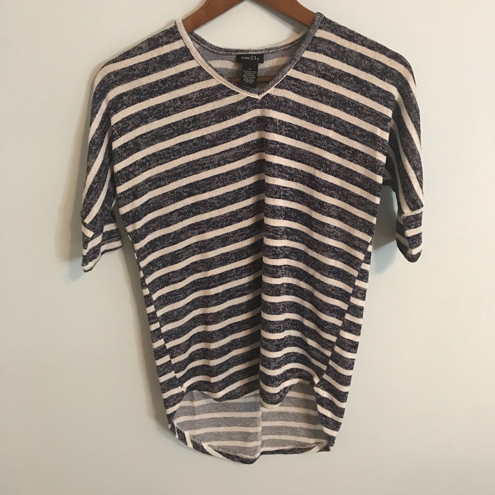 Rue21 High Low Blue and‎ White Striped Knit Shirt